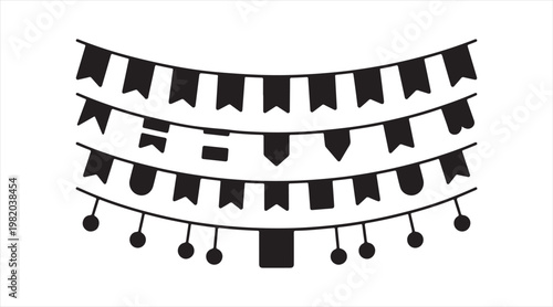 Decorative party banner with hanging flags and lights illustration