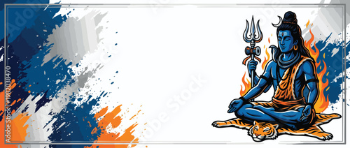 Respectful Shiva Figure with Trident and Crescent Moon on Abstract Background Banner