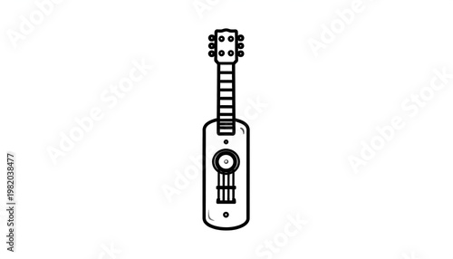 Simple line drawing of a thin acoustic guitar, centered and isolated on a white background
