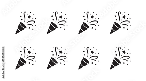Black and white festive popper illustration set for events and holidays