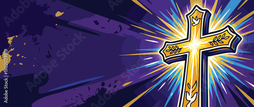 Christian Cross with Radiant Sacred Light and Dove Symbolizing Calm Hope