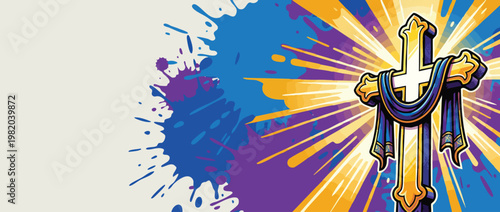 Christian Cross with Radiant Sacred Light and Ornate Symbolism for Hope