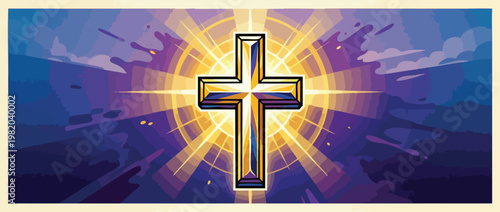 Cross Symbol Illuminated with Radiant Sacred Light and Calm Hope