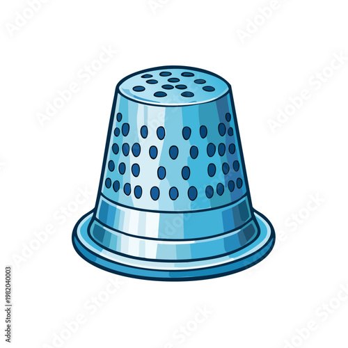 Shiny blue thimble with many holes for sewing and crafting protection