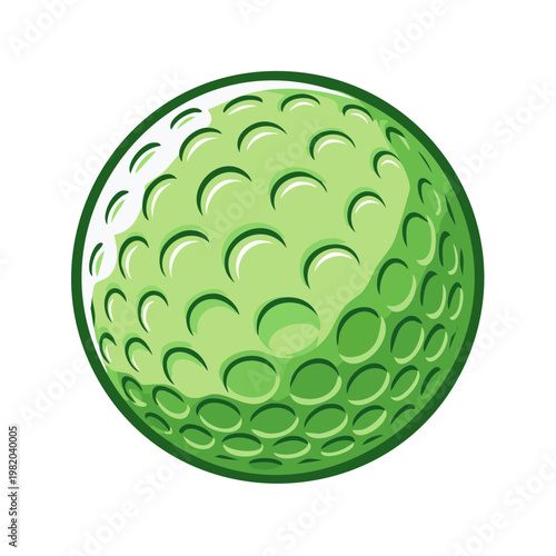 Bright Green Golf Ball with Dimpled Texture Close Up Illustration