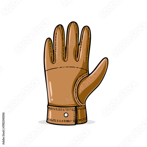 Classic brown leather glove with stitching and a snap closure viewed from the front