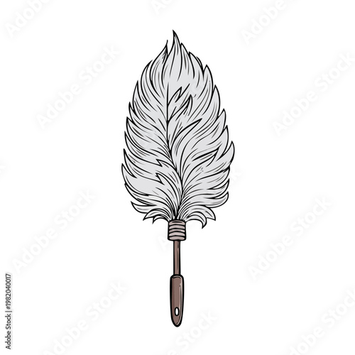 Illustration of a fluffy feather duster for cleaning delicate surfaces and removing dust particles with care