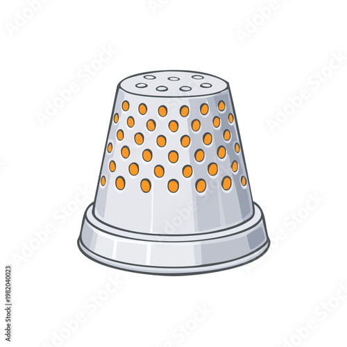 Close Up Illustration of a Silver Thimble with Orange Perforations
