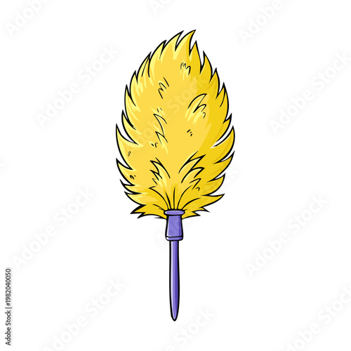 Bright yellow fluffy duster with a purple handle illustration for cleaning and dusting tasks