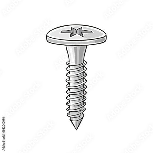 A single metal screw with a pointed tip and a crosshead for fastening and construction projects