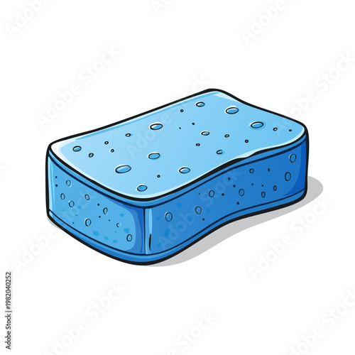 Illustration of a blue rectangular cleaning sponge with holes