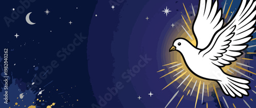 Dove Flying with Radiant Light Peaceful Sacred Atmosphere Serene Night Glow
