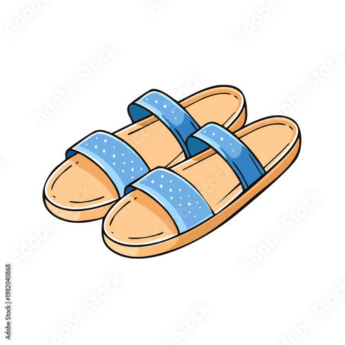 Comfortable blue slide sandals with white polka dots and beige soles for warm weather footwear