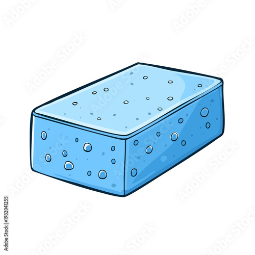 Blue cleaning sponge with bubbles and textured surface for household chores and hygiene