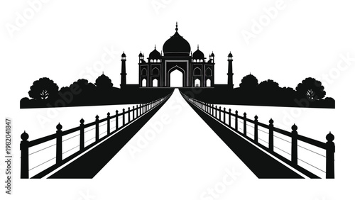 Black silhouette of the Taj Mahal monument.