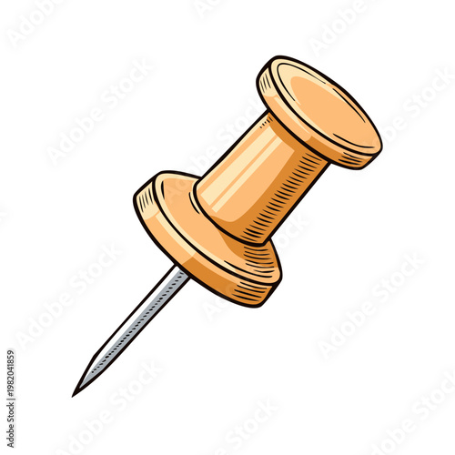 Sharp metallic pin with a round beige head for attaching documents to boards