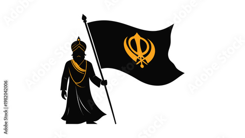 Sikh symbol and warrior illustration.