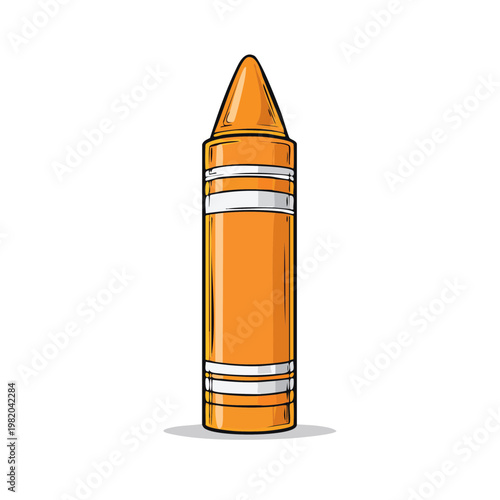 Orange crayon drawing with white stripes and a sharp point