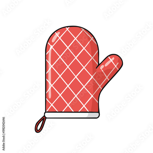 Red quilted oven mitt with white grid pattern for kitchen safety and cooking accessory