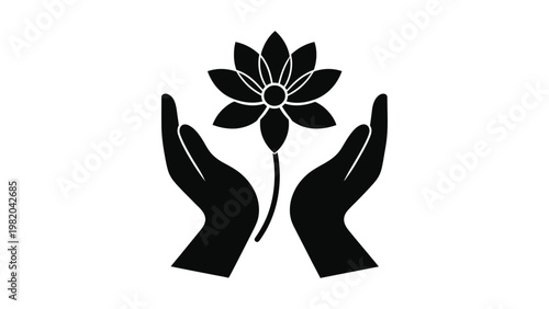 Hands gently cradling a flower.