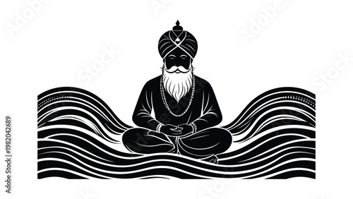 Illustration of a Sikh man meditating.