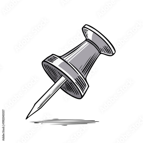 Illustration of a Sharp Metal Pushpin with a Striped Shadow