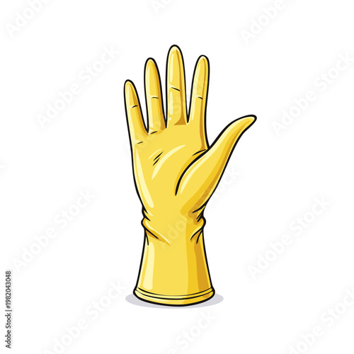 Yellow cleaning glove open palm hand gesture with five fingers displayed