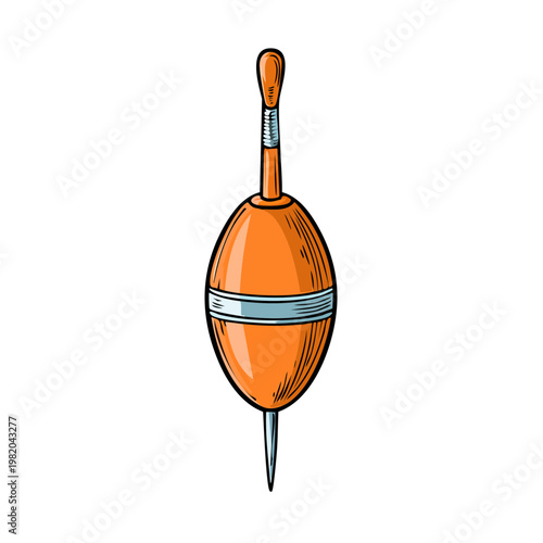 Orange fishing bobber with silver band detail isolated on white background illustration