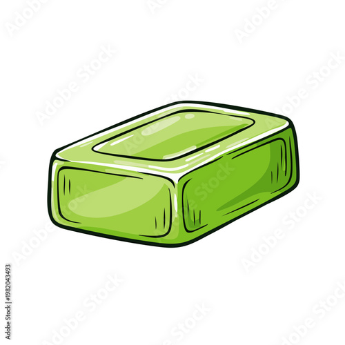 Green bar of soap with a stylized outline for cleanliness and hygiene concepts