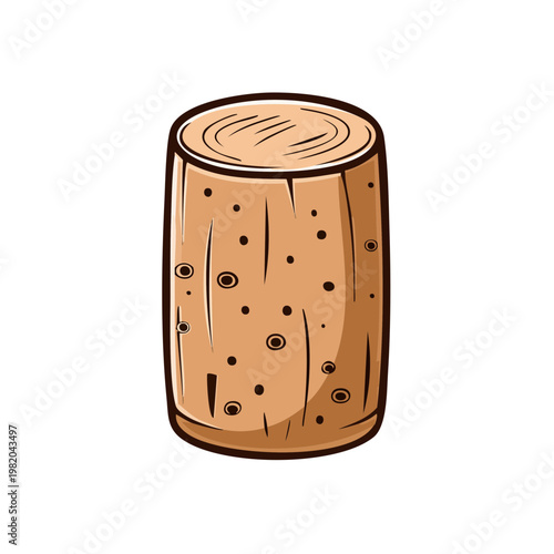 Illustration of a natural cork stopper for wine bottles isolated on a white background