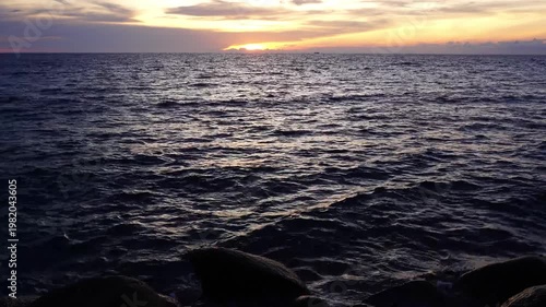 Ocean Sunset with Waves and Rocks Foreground – Dramatic Sea Horizon Cinematic View
