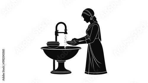 Woman washing hands at a sink.