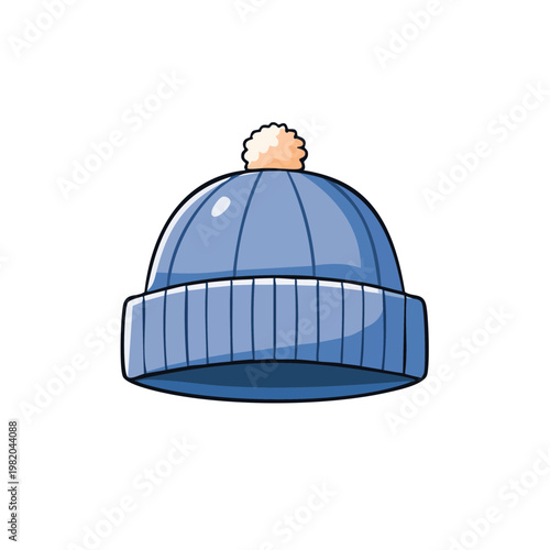 Stylized blue winter beanie hat with a pompom, representing warmth and cold weather gear.