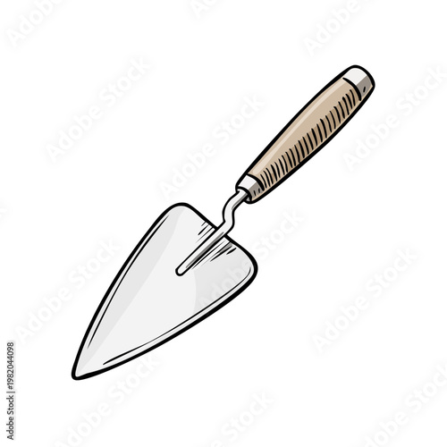 Handheld garden trowel with wooden handle for digging and planting in soil