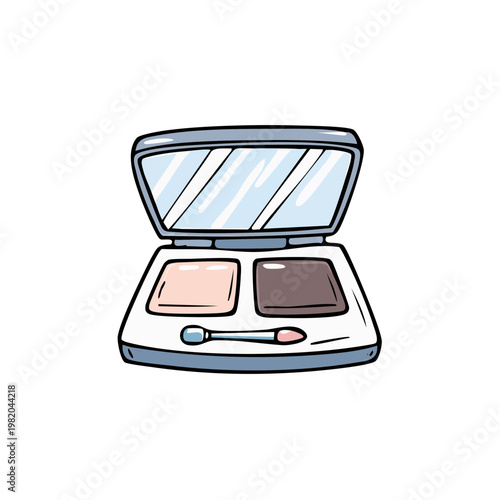 Open eyeshadow compact with applicator and mirror showing reflection