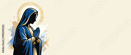 Religious Portrait of Virgin Mary Silhouette with Prayerful Pose and Soft Halo