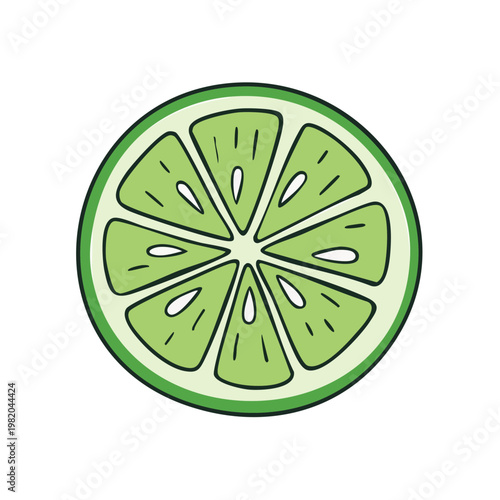 Bright green lime slice with refreshing citrus segments and white pith detail