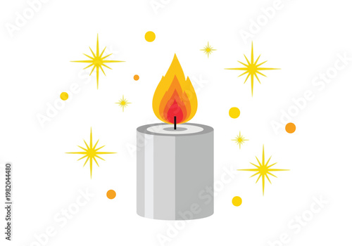 A lit candle emitting warm light and surrounded by twinkling stars and sparkles.