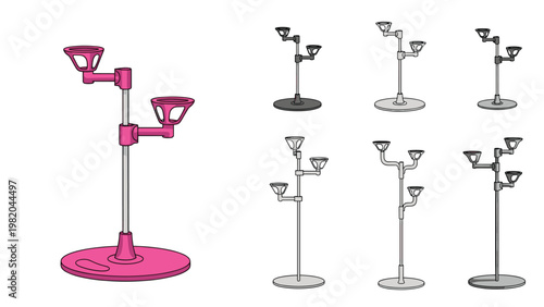 Comparison of several multi-tier plant or display stands in different colors and configurations, featuring a main pink example.