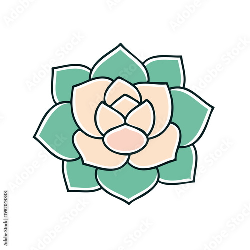 Stylized Succulent Plant Illustration in Muted Green and Peach Tones