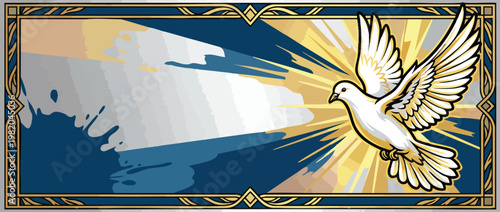 White Dove Symbolizing Peace with Radiant Light and Refined Border Decoration