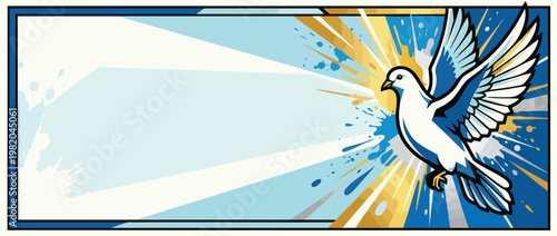White Dove Symbolizing Peace with Radiant Light and Clean Geometric Frame for Design