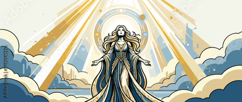 Woman Praying to Divine Light with Sacred Luminous Atmosphere and Halo Glow