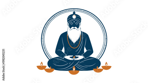 A serene Sikh religious leader meditates peacefully.