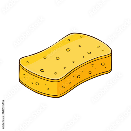 Yellow sponge with pores for cleaning and absorption, isolated on white background