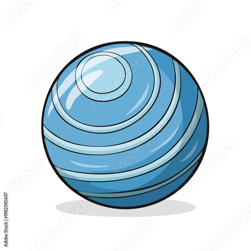 Stylized blue exercise ball with concentric rings and reflective highlights