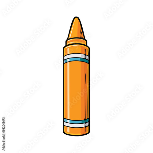 Single Orange Crayon Drawing with Blue and White Stripes Artistic Detail