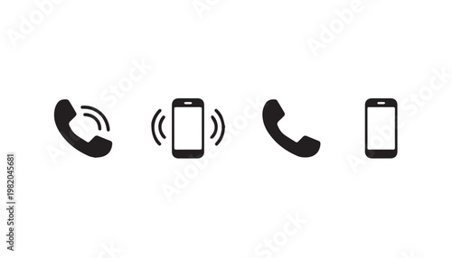 Set of phone call icons ringing and offhook symbols telephone communication smartphone connection incoming outgoing interface