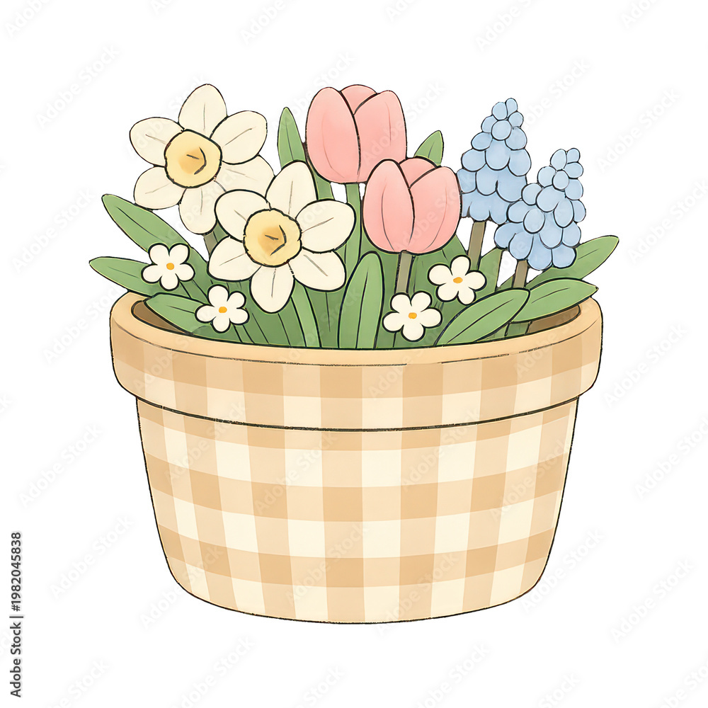 Fototapeta premium PNG Charming floral basket illustration.