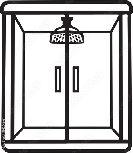 Glass Shower Enclosure Line Icon for Bathroom Signage and Design

